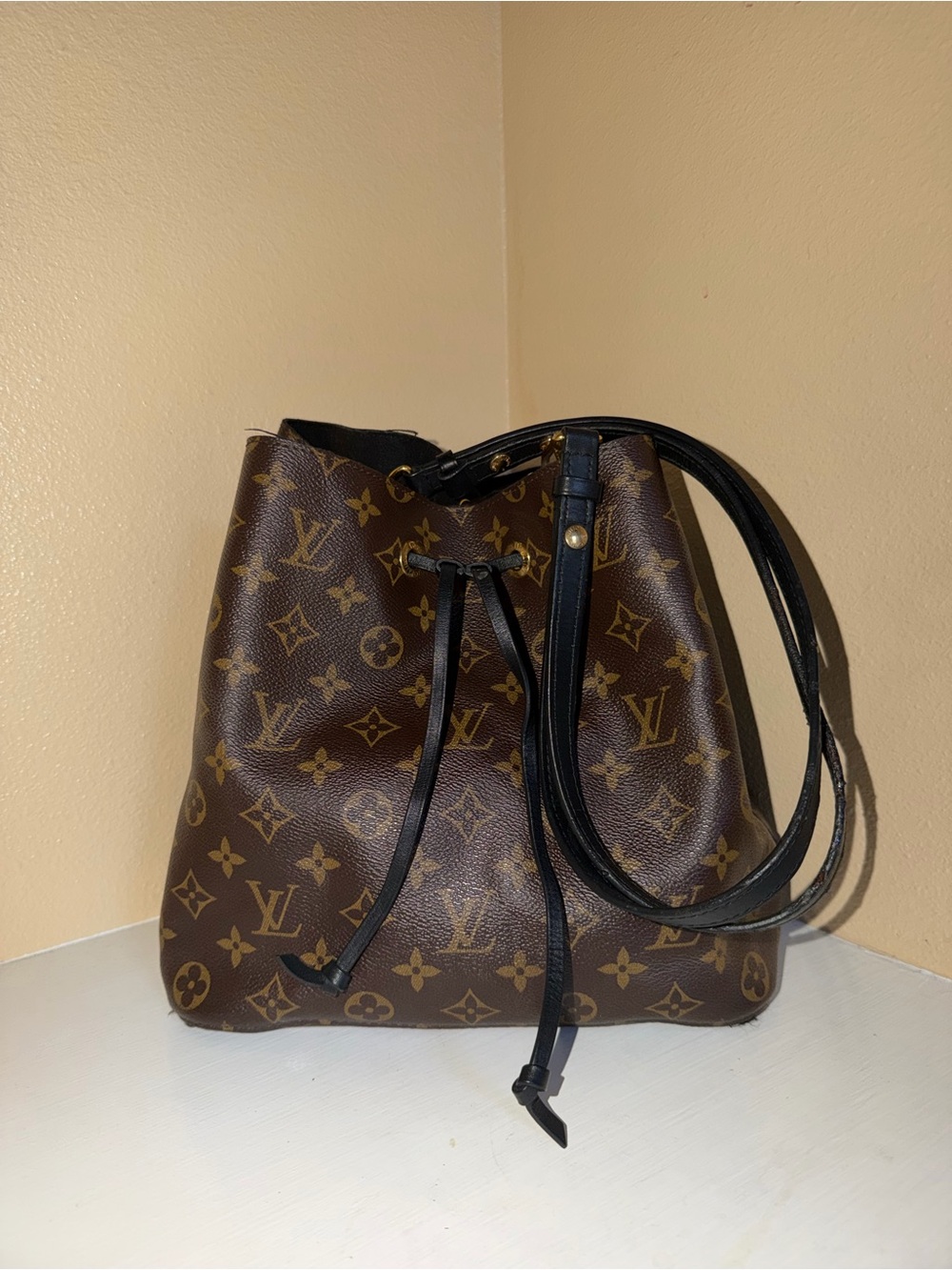 Louis Vuitton Monogram Canvas Bucket Hobo with Black Trim